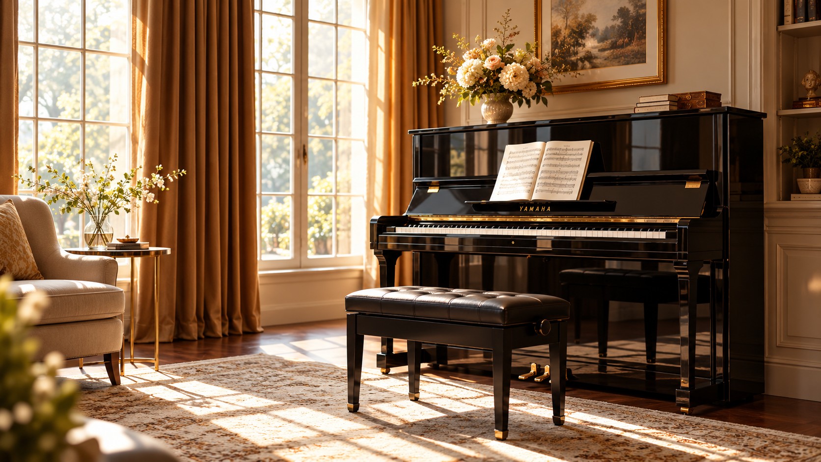 Warm piano room for music study